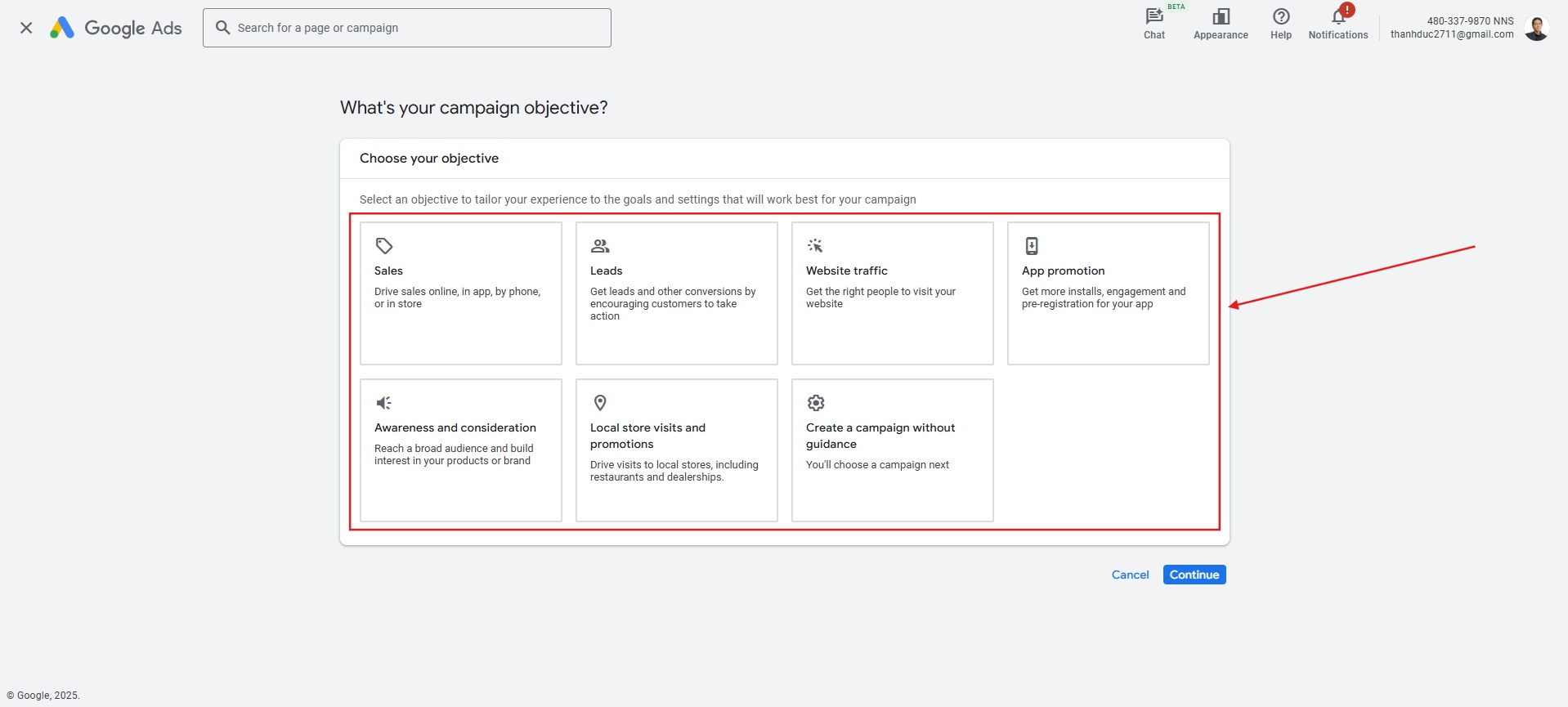 Chọn mục tiêu chiến dịch Quảng cáo YouTube