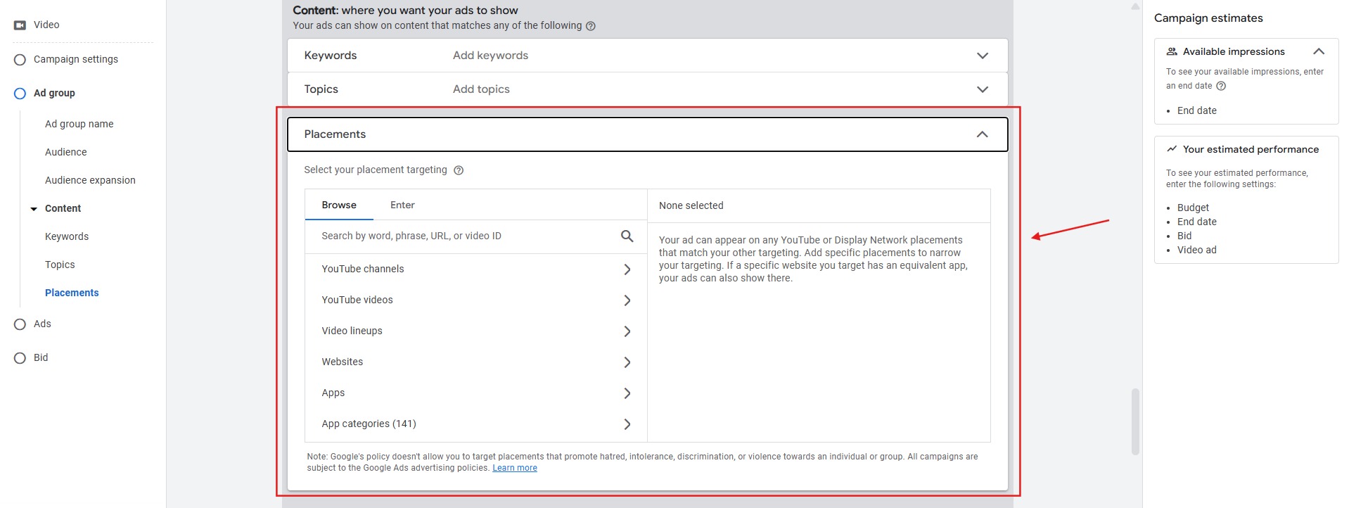 Chọn vị trí hiển thị trên youtube