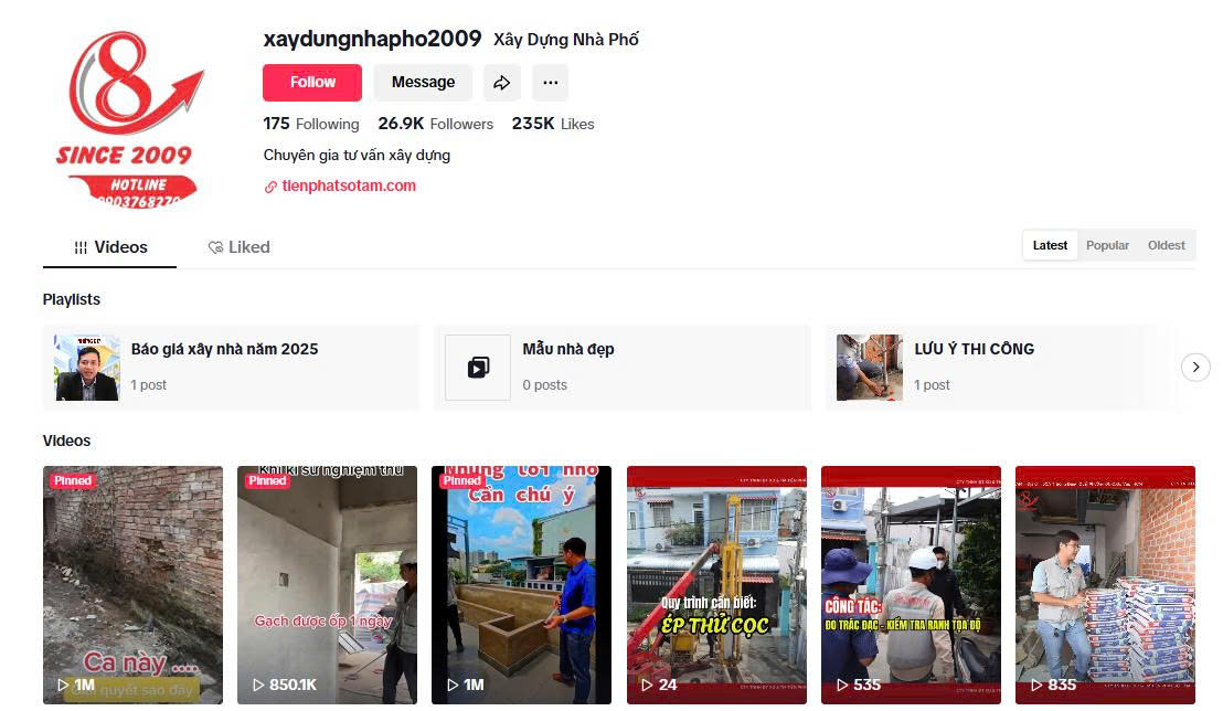 Dịch vụ xây kênh TikTok ngành xây dựng
