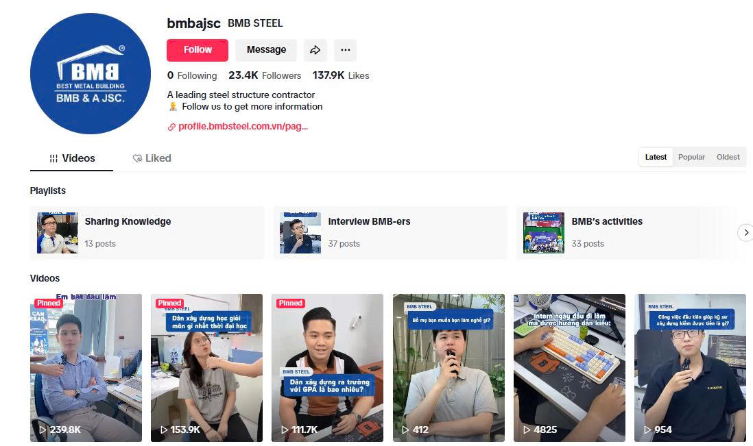 kênh tiktok ngành xây dựng thành công